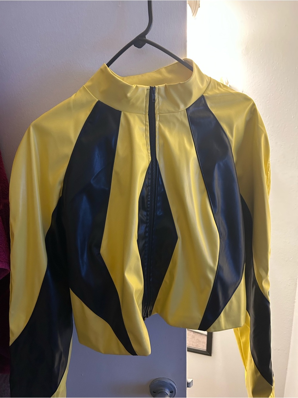 Fashion Nova Yellow and Black Colorblock Cropped Bomber Jacket with skirt
